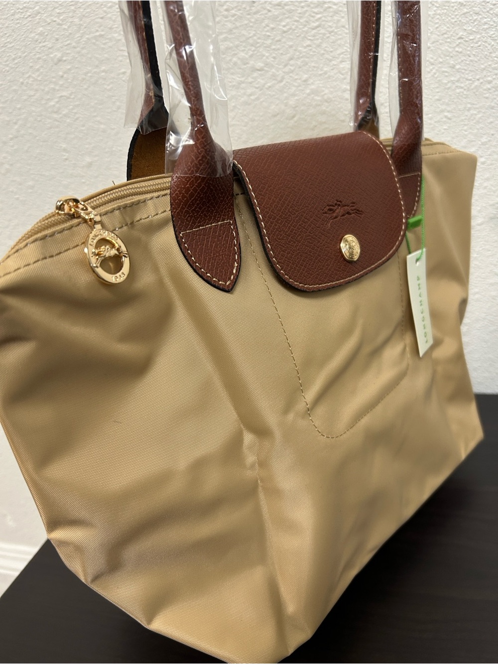 Longchamp Le Pliage Medium Tote Bag in Beige with Brown Trim - Picture 4 of 6
